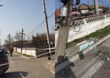 Accident la Poiana: un stâlp a fost rupt