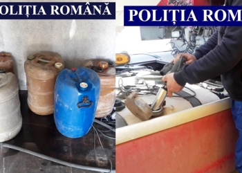 Kerosen găsit în urma perchezițiilor. FOTO IPJ Constanța
