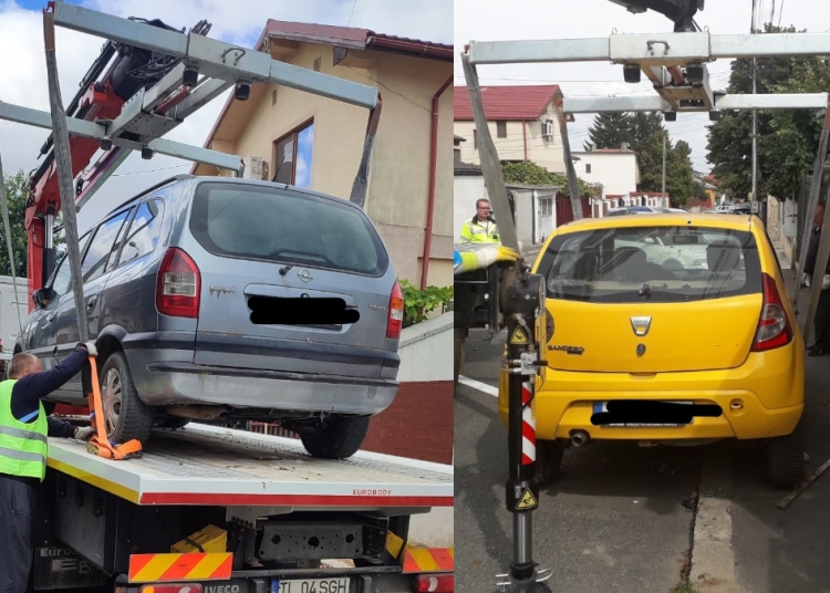 Mașinile parcate pe trotuar au fost ridicate. FOTO Poliția Locală Tulcea