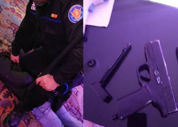 Tânăr înarmat cu pistol imobilizat de agenții de securitate