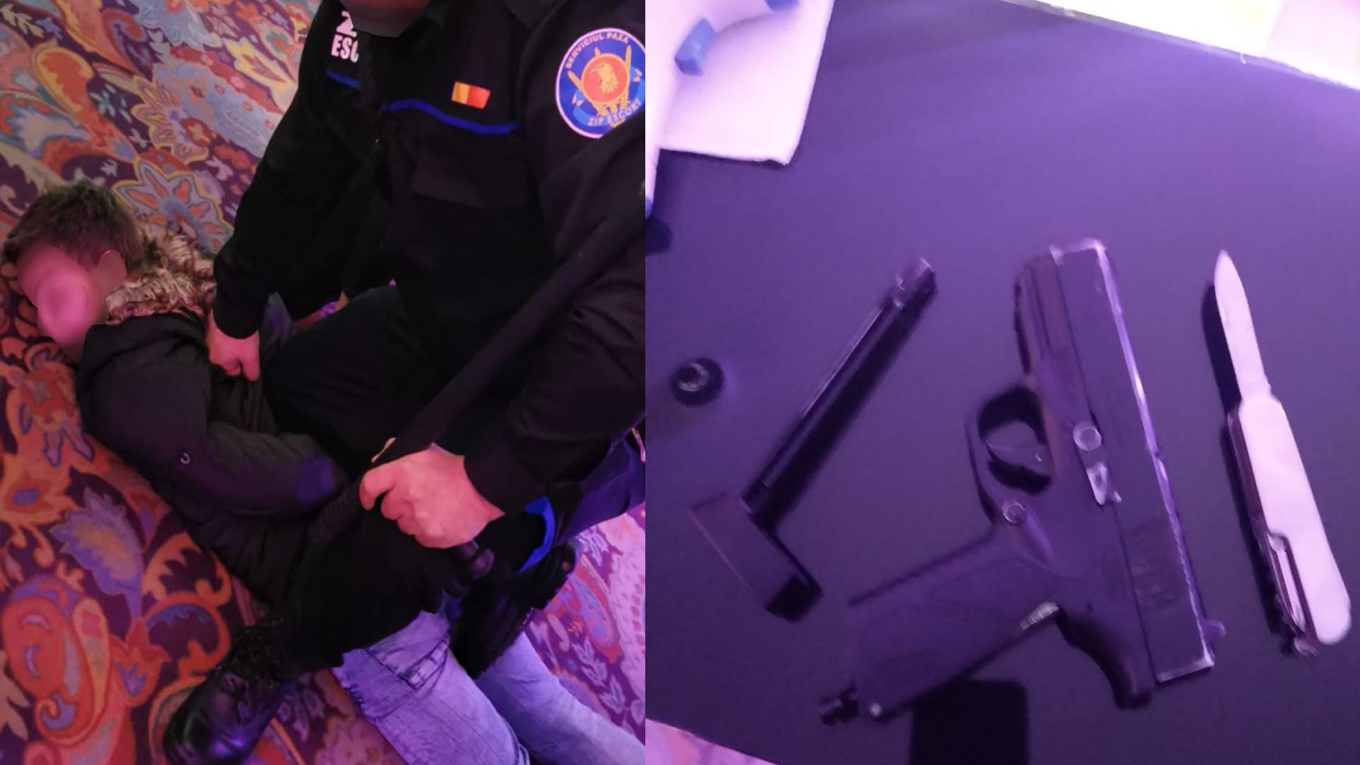 Tânăr înarmat cu pistol imobilizat de agenții de securitate