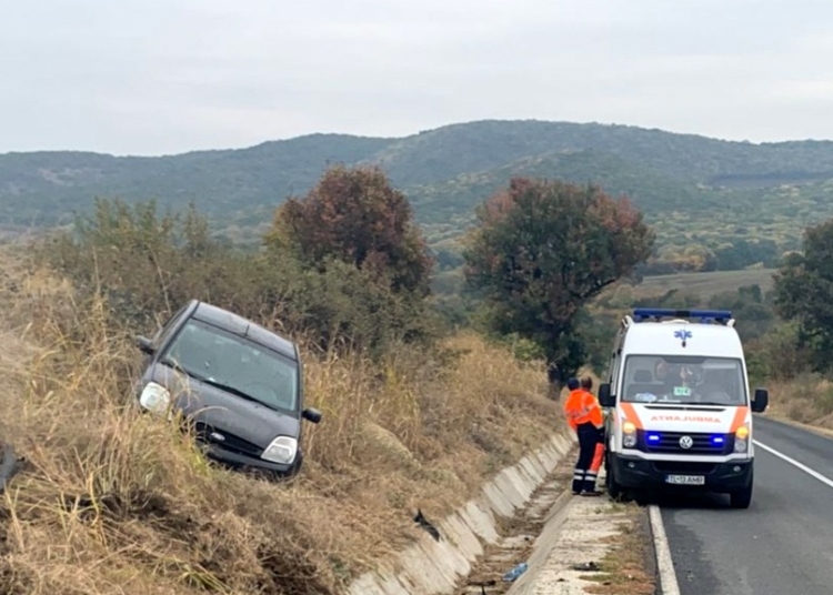 Mașina a ieșit în afara părții carosabile. FOTO IPJ Tulcea