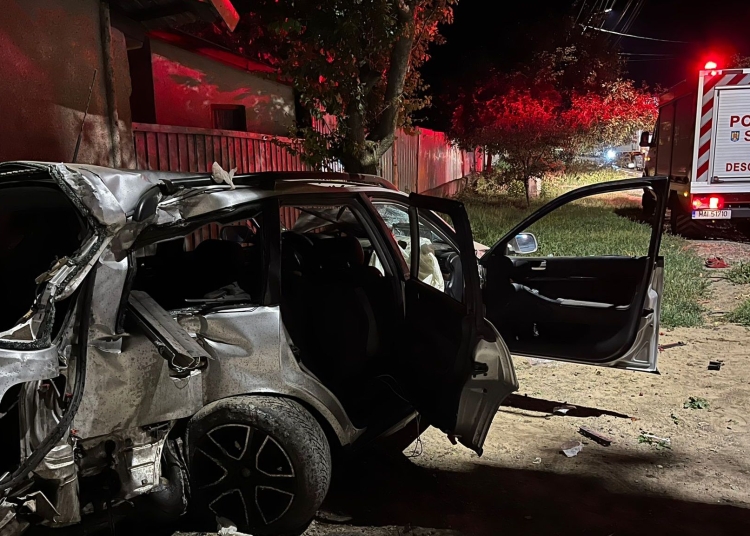 Mașina a fost grav avariată în urma accidentului. FOTO ISU Delta Tulcea
