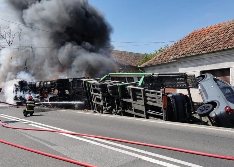 Pompierii au intervenit pentru stingerea incendiului. FOTO ISU Hunedoara