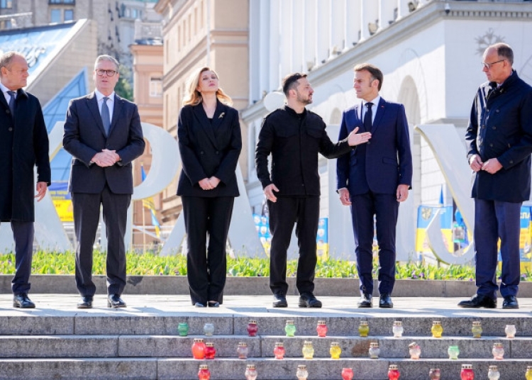 oto: Donald Tusk, Keir Starmer, Olena Zelenska, Volodimir Zelenski, Emmanuel Macron și Friedrich Merz / Sursa foto: Profimedia Images