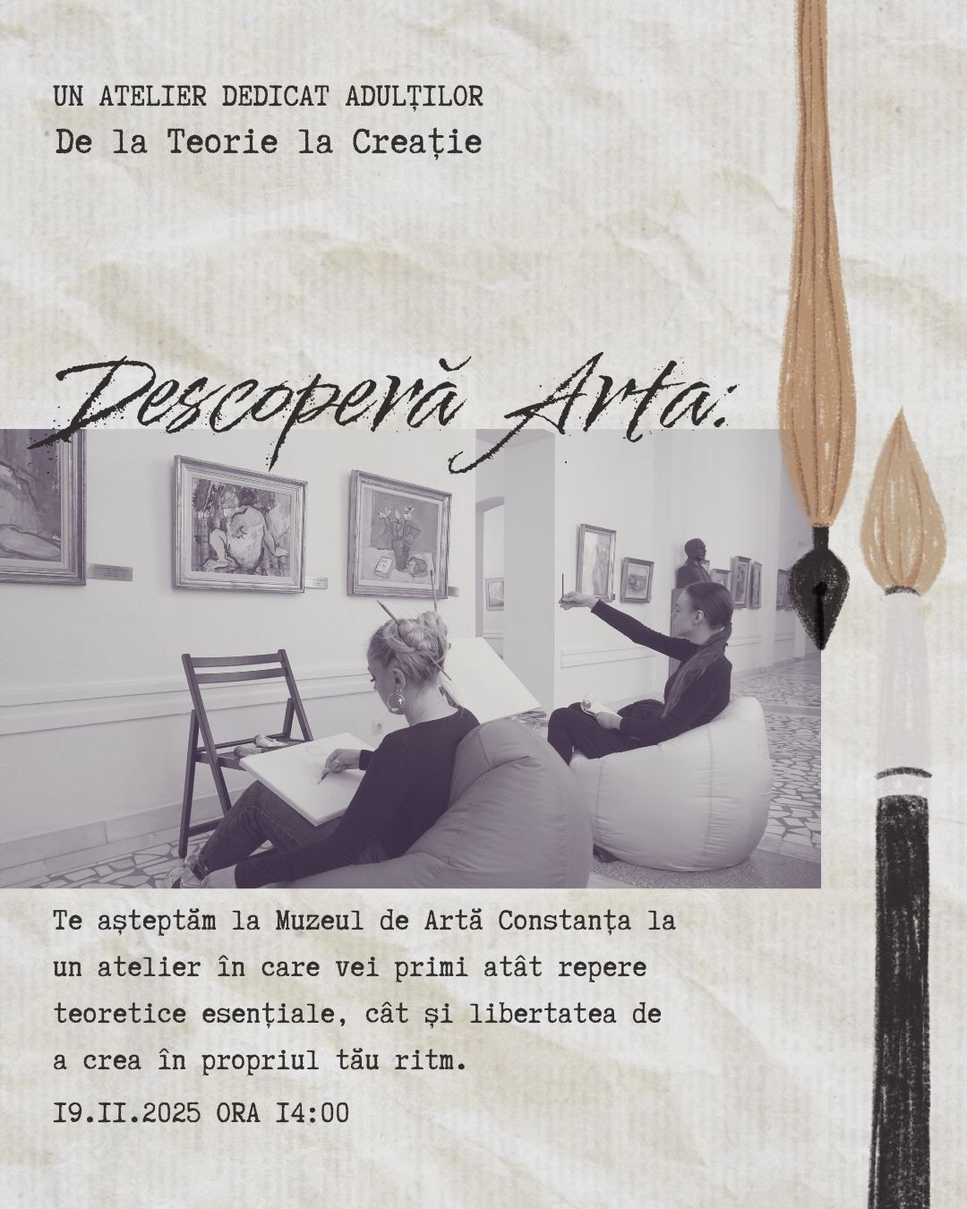 Muzeul de Artă Constanța: O nouă serie de ateliere de studiu și creație artistică, pentru adulți