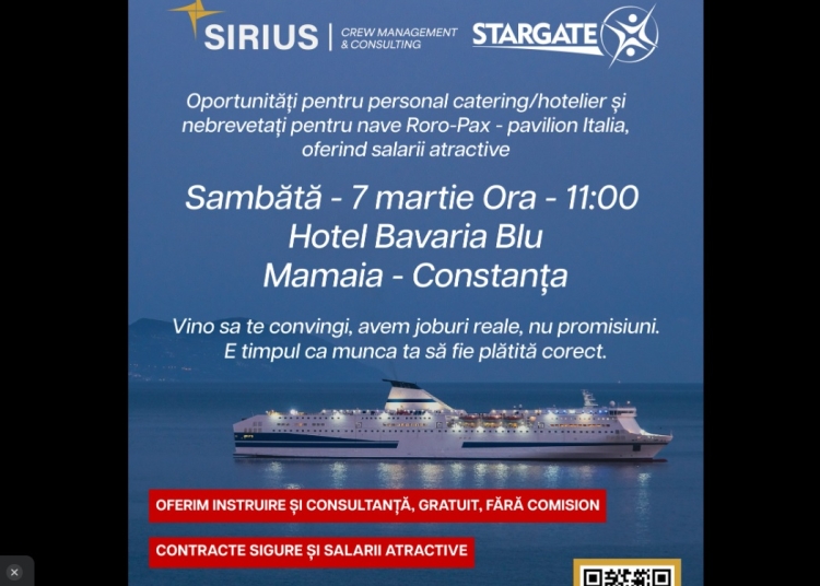 Stargate Crewing Agency recrutează la Mamaia personal fără